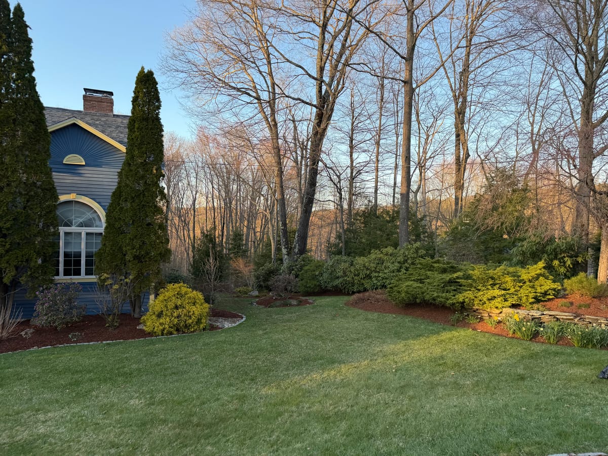 A neatly mowed green lawn beside a home in Keene, NH